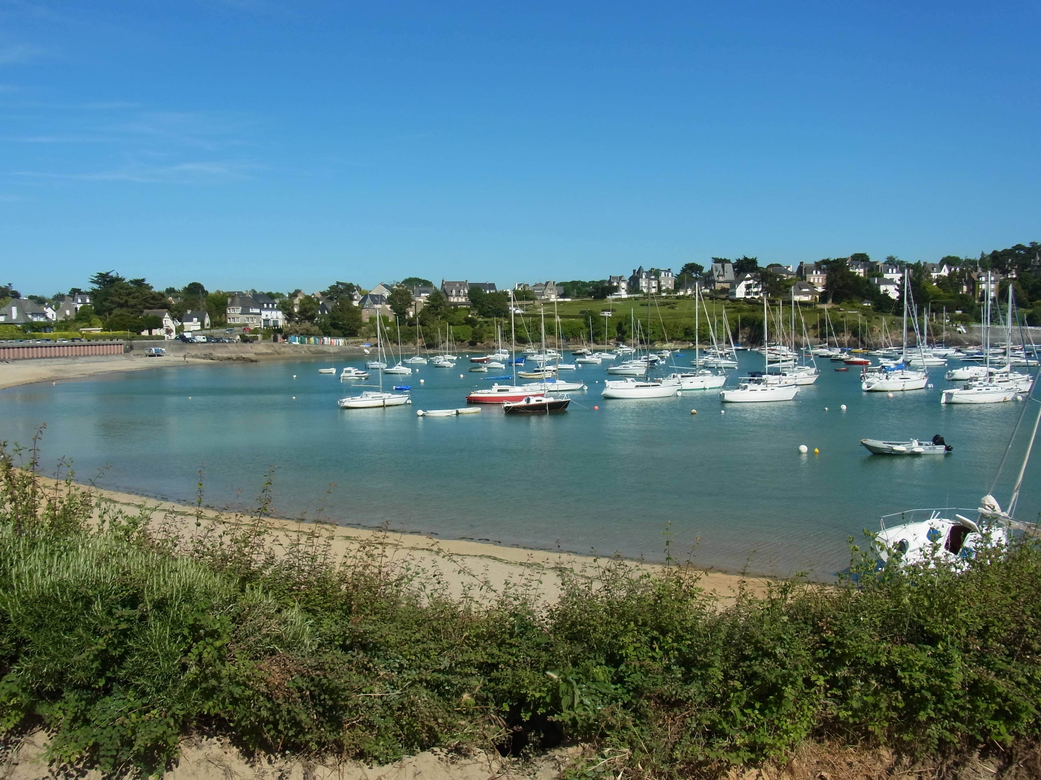 View of the beach, Belle Époque villas and war ruins in Dinard 35800, Brittany