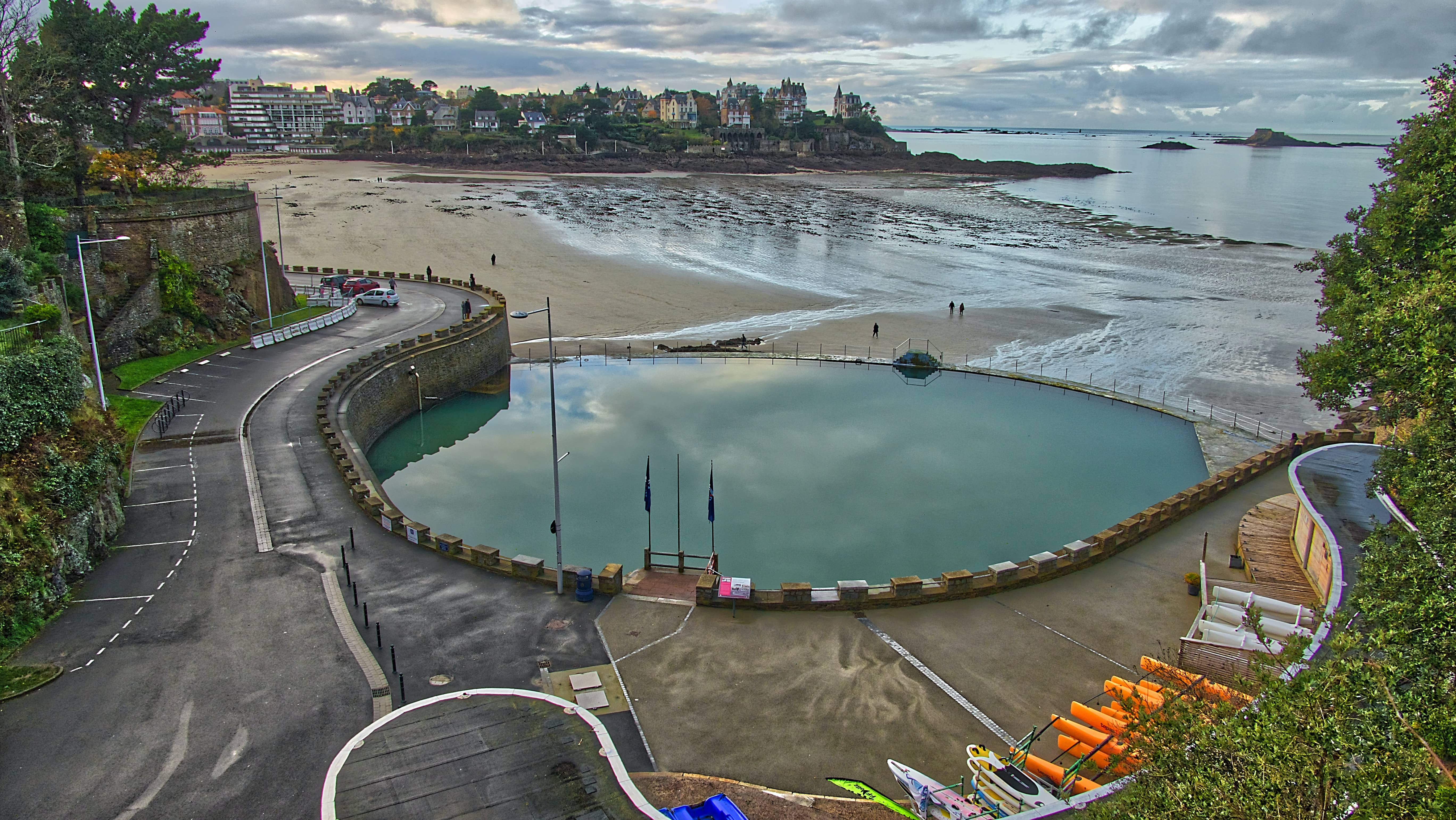 View of the beach, Belle Époque villas and war ruins in Dinard 35800, Brittany